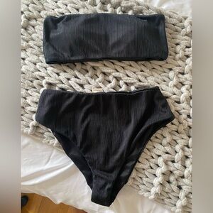 Baobab Black Bandeau Ribbed Bikini Set